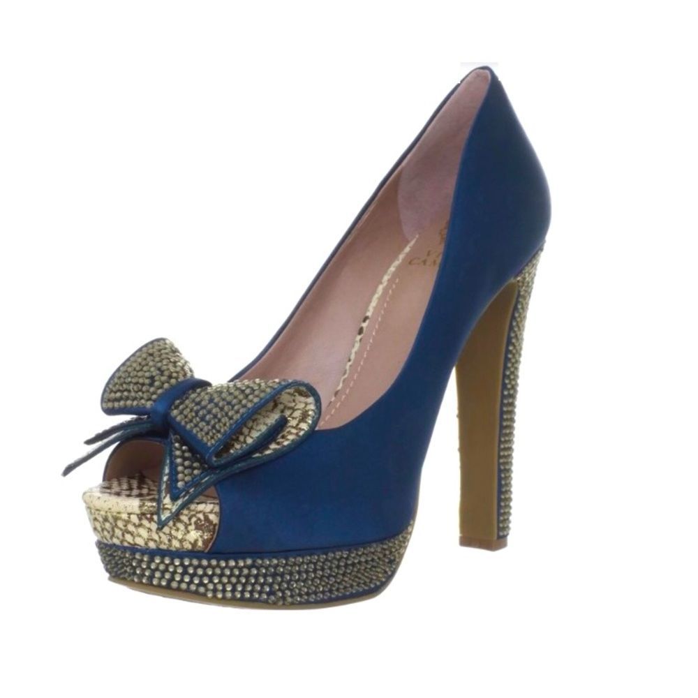 Vince Camuto Women's Grady Pump High Heel Ocean Blue & Gold Goddess Size 8
